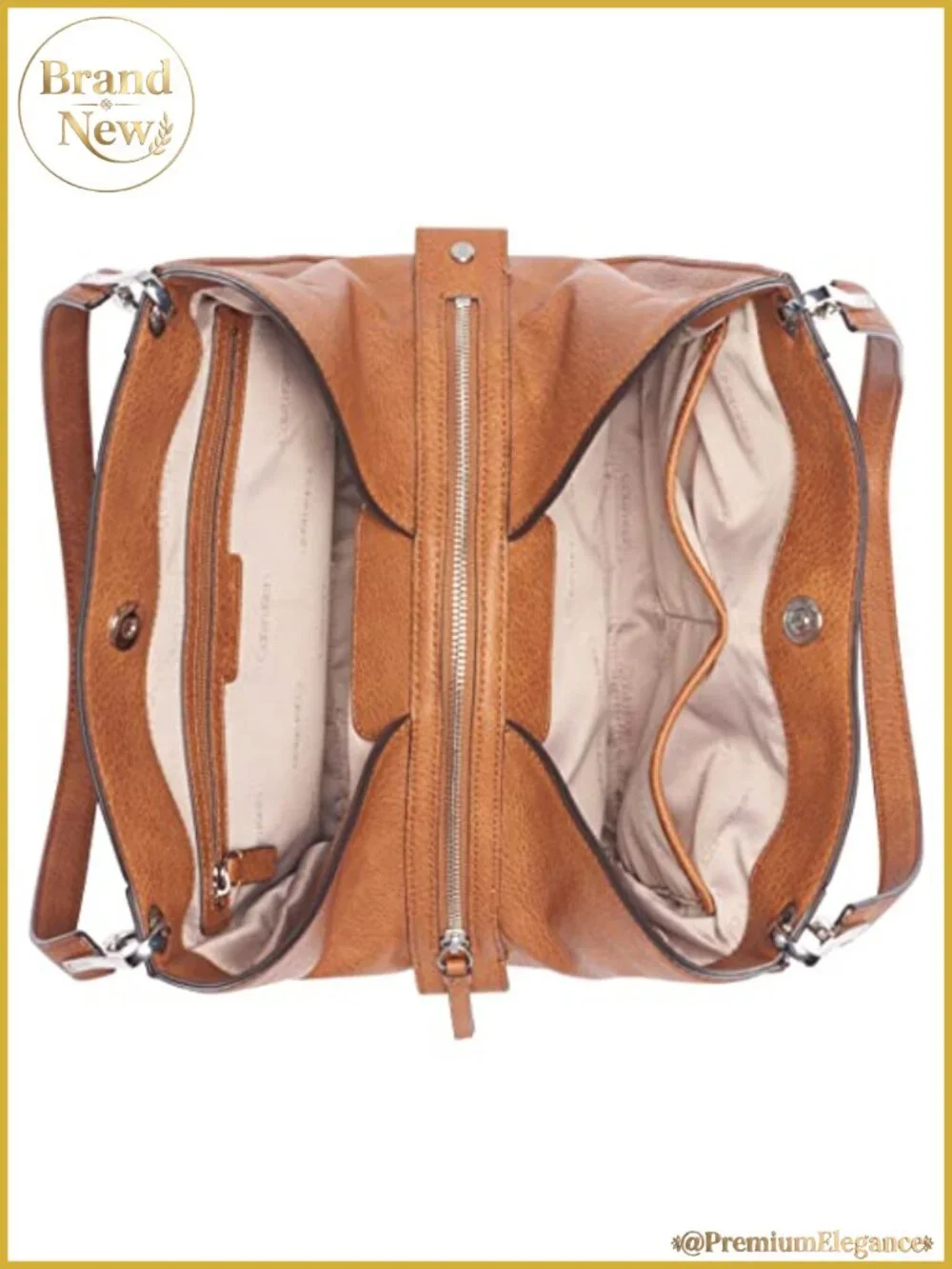 Vegan Leather Triple Compartment Shoulder Bag with Pockets